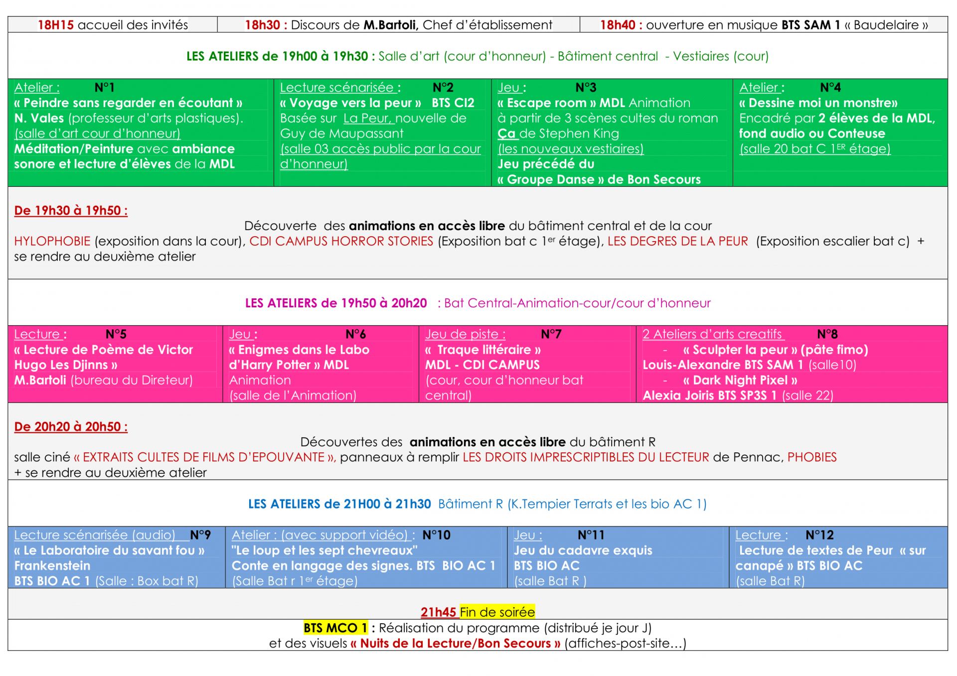 Les nuits de la lecture tableau word pour pronote 1